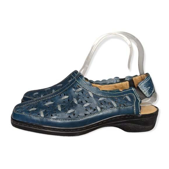 Spring Step Leather Teal Sling Back Close Toe Shoes Size 37 - Picture 1 of 12